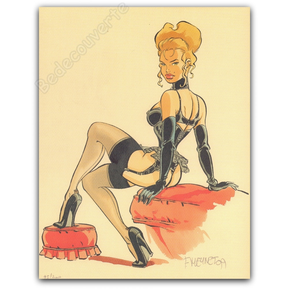 Meynet - Pin-up sur coussin rouge 1999