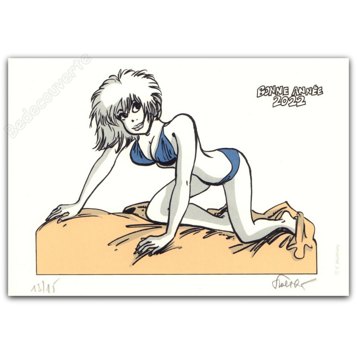 Walthéry - Natacha Bikini Bleu Bonne année 2022