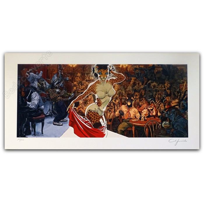 Guarnido - Estampe pigmentaire Blacksad Jazz'N Fun's Club 150ex Signée