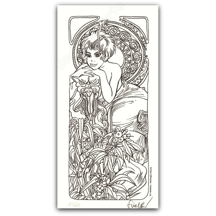 Walthéry - Natacha Appuyée Hommage Alfons Mucha NB