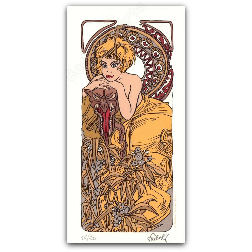 Walthéry - Natacha Appuyée Hommage Alfons Mucha Variante Walthéry - Natacha Appuyée Hommage Alfons Mucha Variante