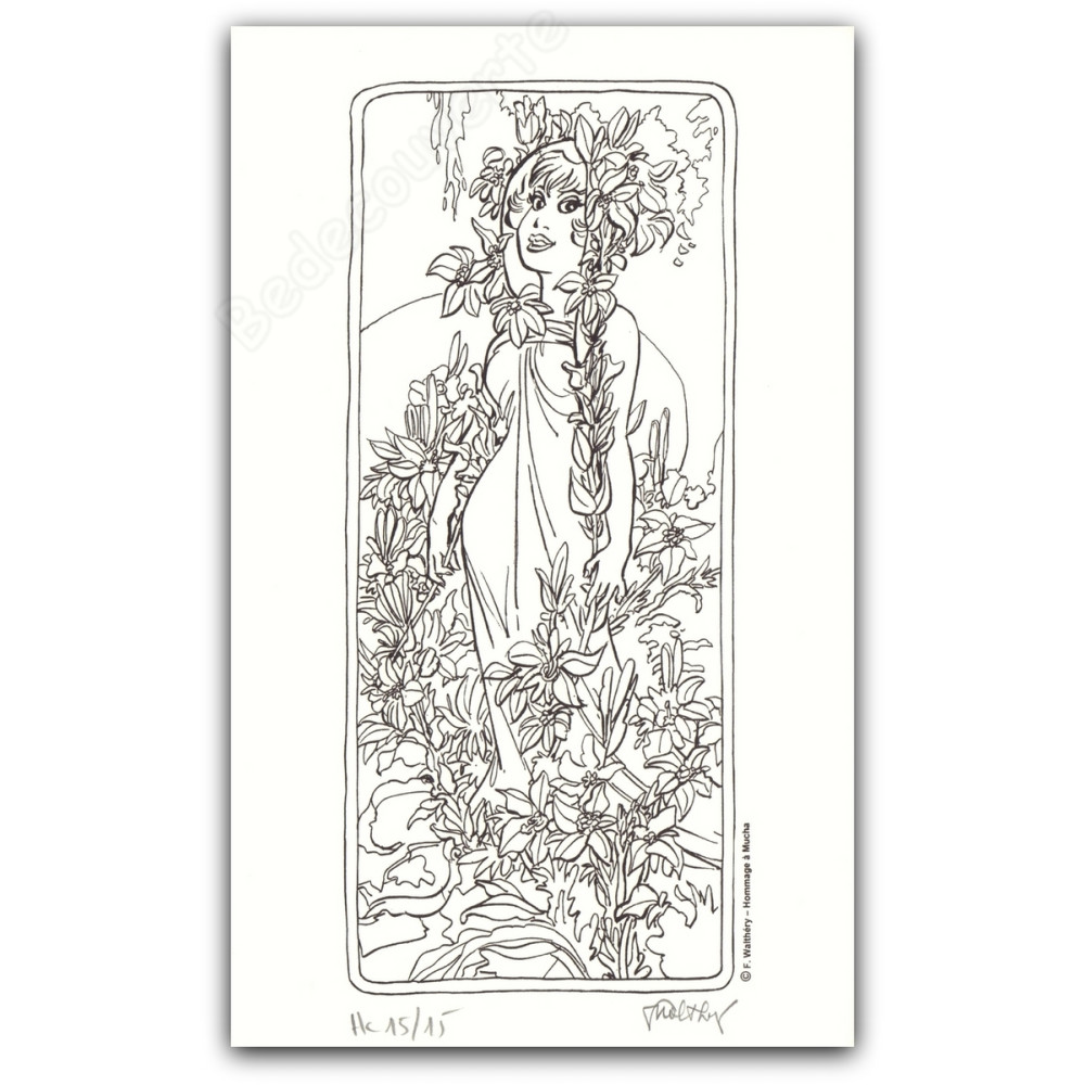 Walthéry - Natacha Hommage Alfons Mucha Capuche NB