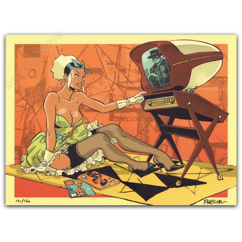 Meynet - Pin up Mirabelle devant la télévision Zorro