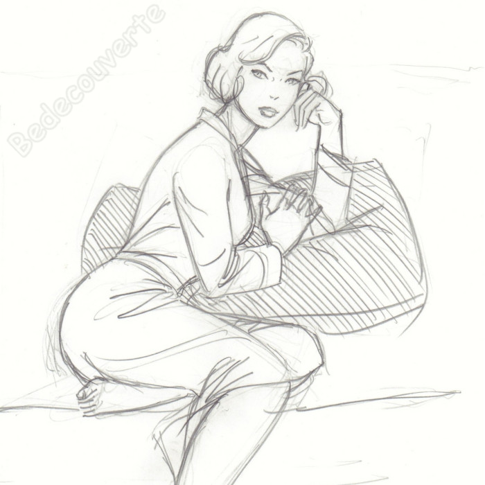 Berthet Philippe - Dessin Original Recherche pour Pin-up Le dossier Alfred H