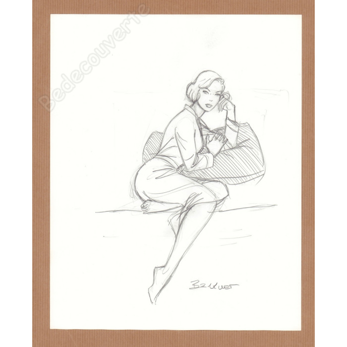 Berthet Philippe - Dessin Original Recherche pour Pin-up Le dossier Alfred H