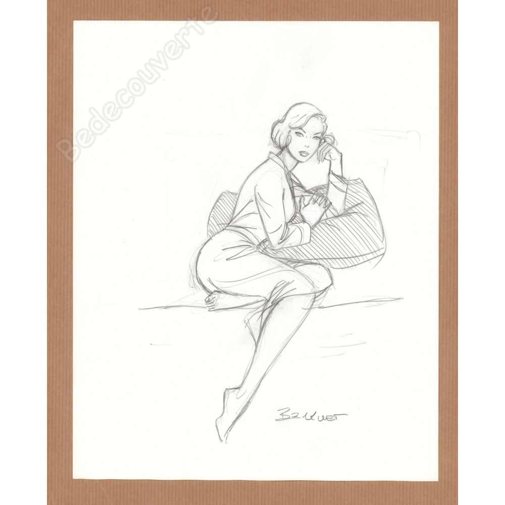 Berthet Philippe - Dessin Original Recherche pour Pin-up Le dossier Alfred H