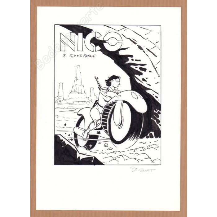 Berthet Philippe - Dessin Original Projet de couverture pour NICO 3 Femme Fatale Moto