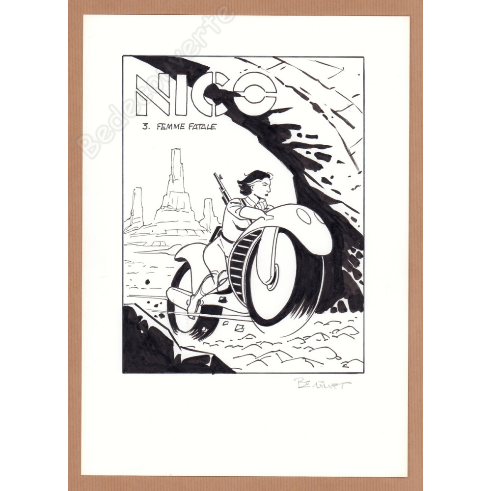 Berthet Philippe - Dessin Original Projet de couverture pour NICO 3 Femme Fatale Moto