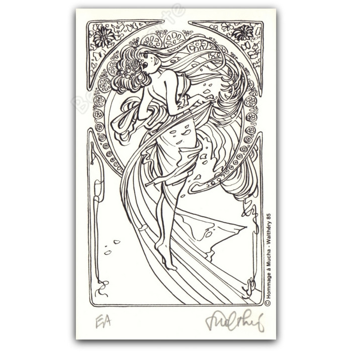 Walthéry - Natacha Hommage à Alfons Mucha Le drap NB