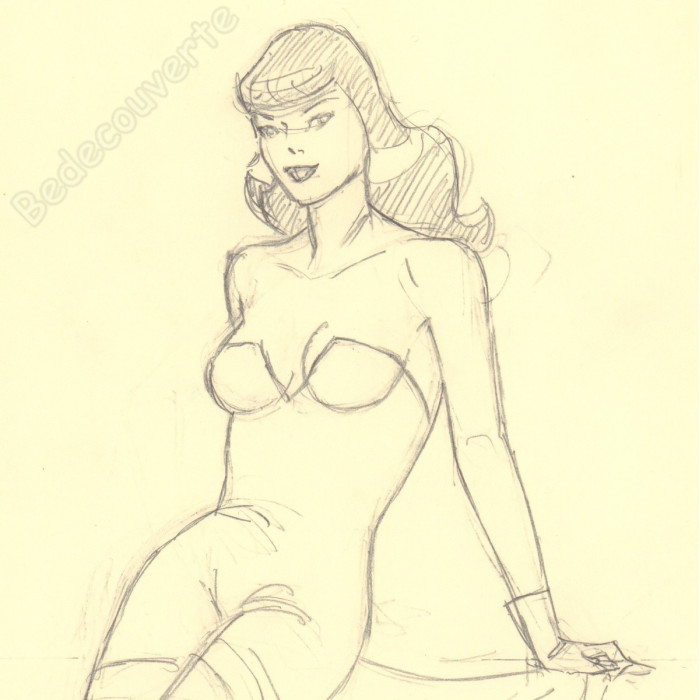 Berthet Philippe - Dessin Original Crayonné Recherche pour Pin-up - A