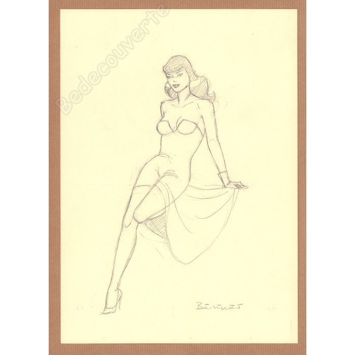 Berthet Philippe - Dessin Original Crayonné Recherche pour Pin-up - A