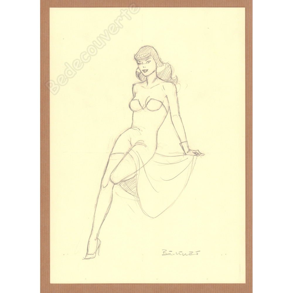 Berthet Philippe - Dessin Original Crayonné Recherche pour Pin-up - A