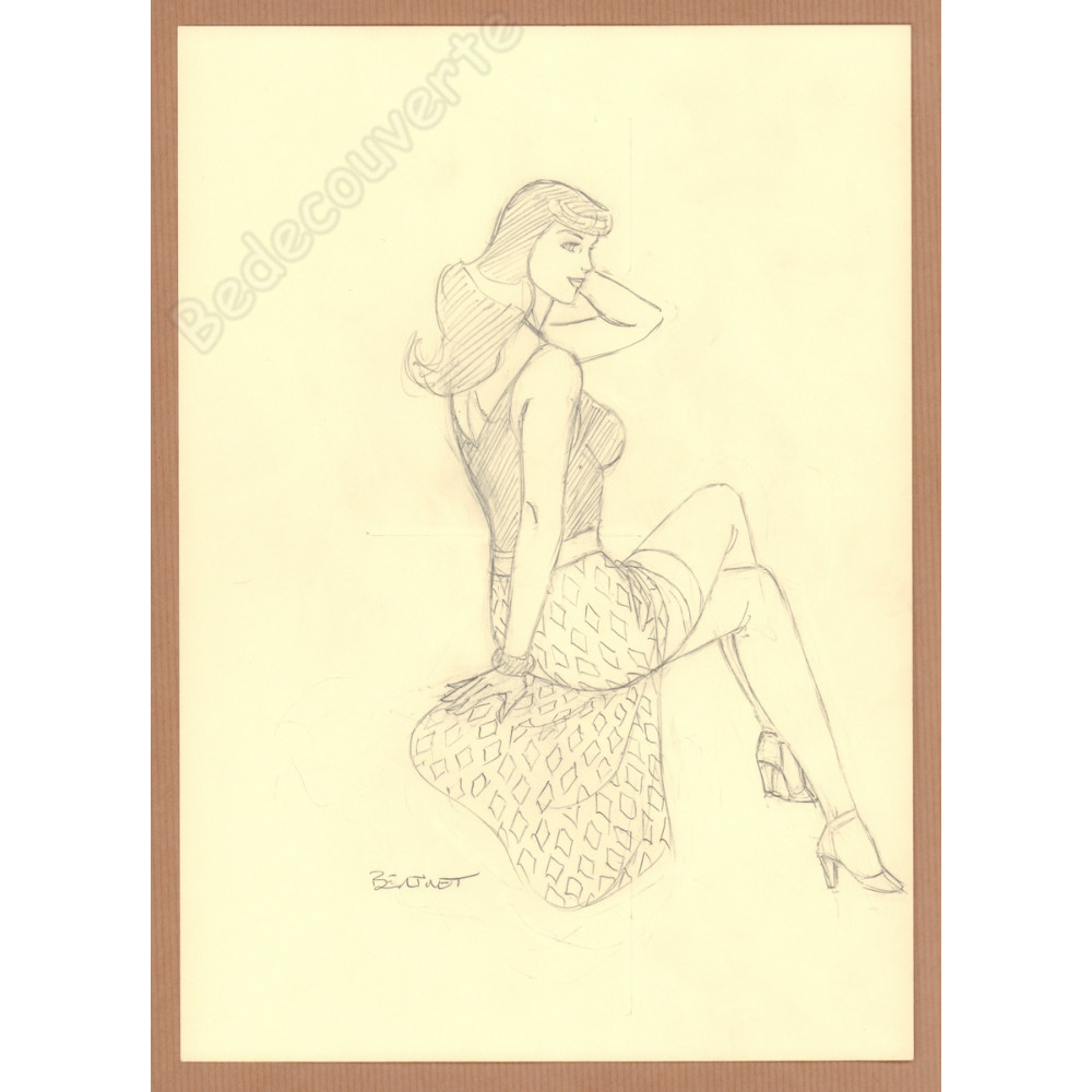 Berthet Philippe - Dessin Original Crayonné Recherche pour Pin-up - B