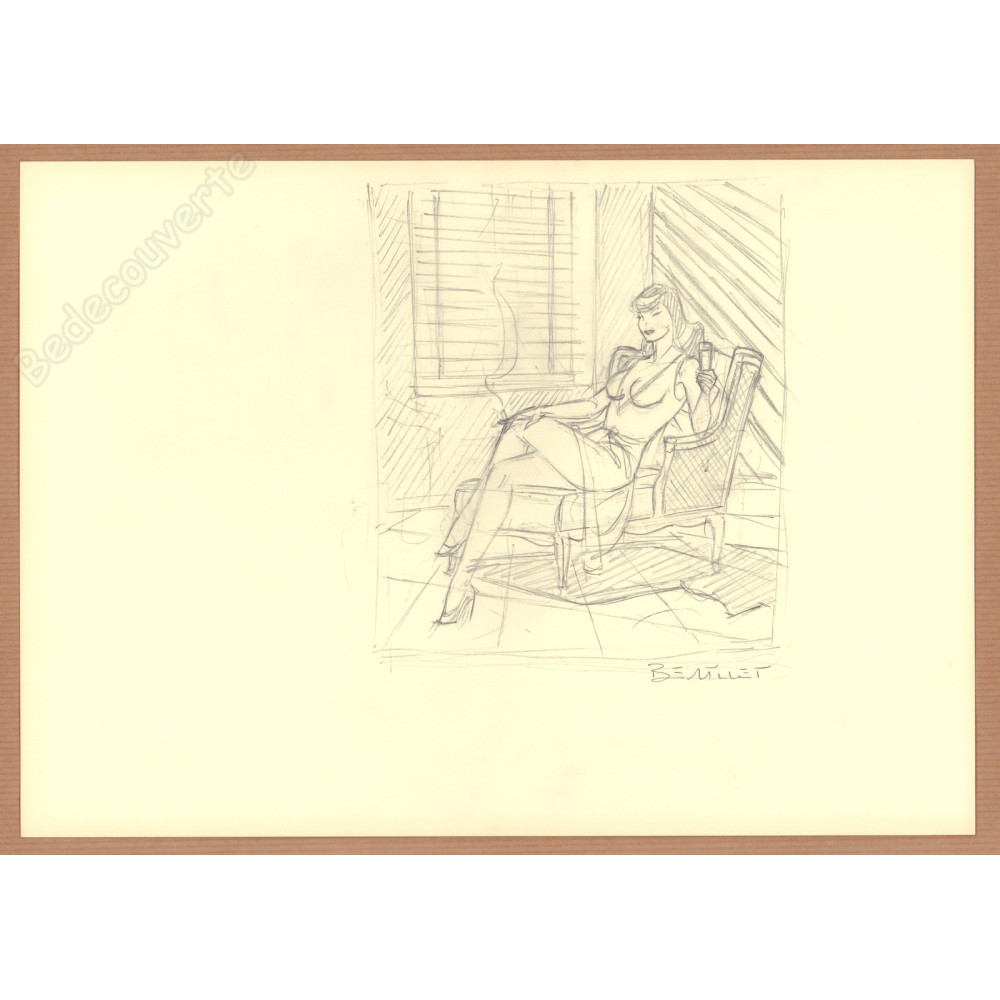 Berthet Philippe - Dessin Original Crayonné Recherche pour Pin-up - C