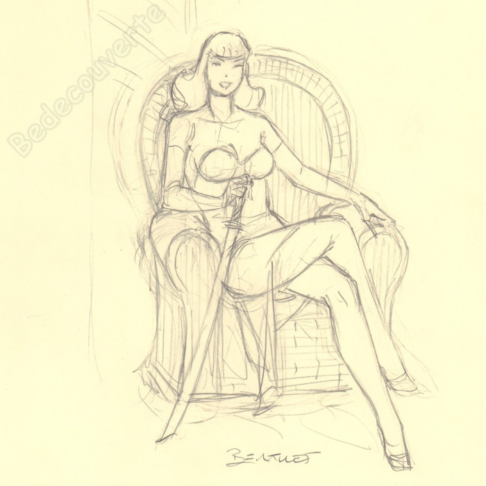 Berthet Philippe - Dessin Original Crayonné Recherche pour Pin-up - D