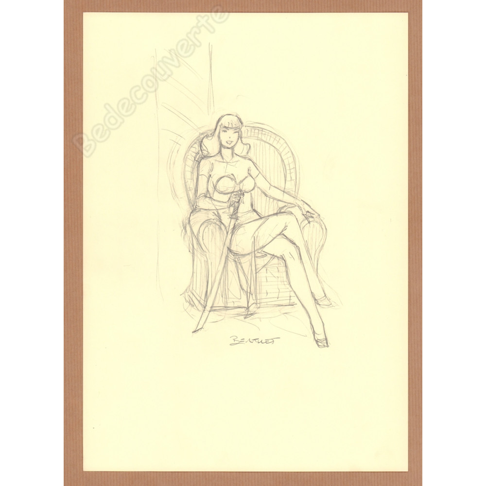 Berthet Philippe - Dessin Original Crayonné Recherche pour Pin-up - D